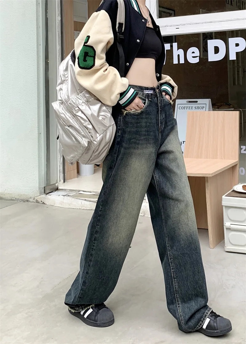 Jean ample noir taille haute
