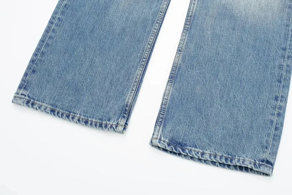 Jean droit bleu taille haute