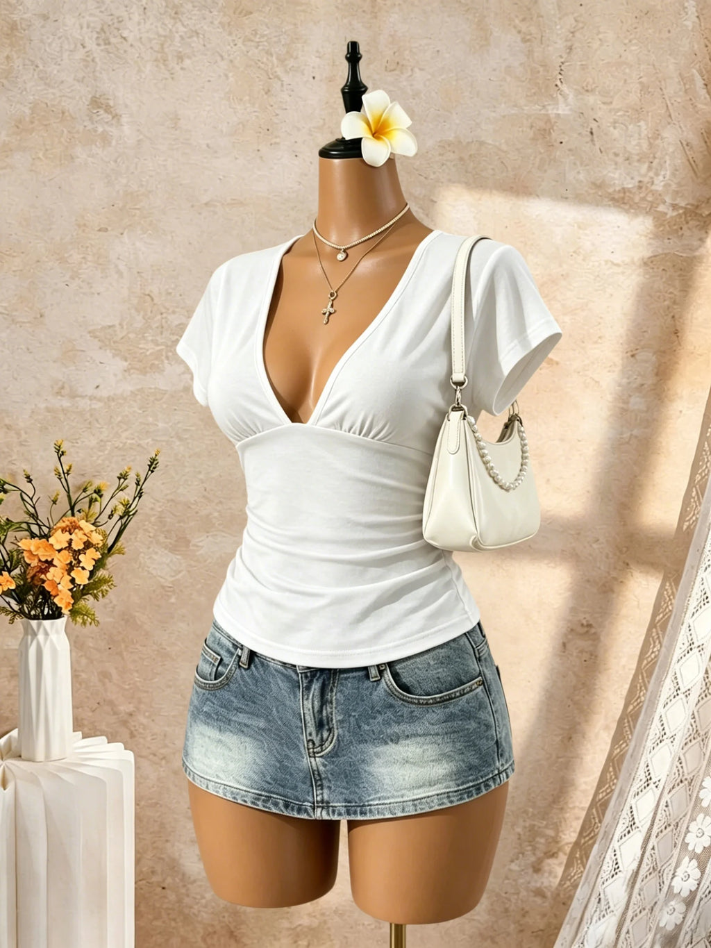 T-shirt froncé col V