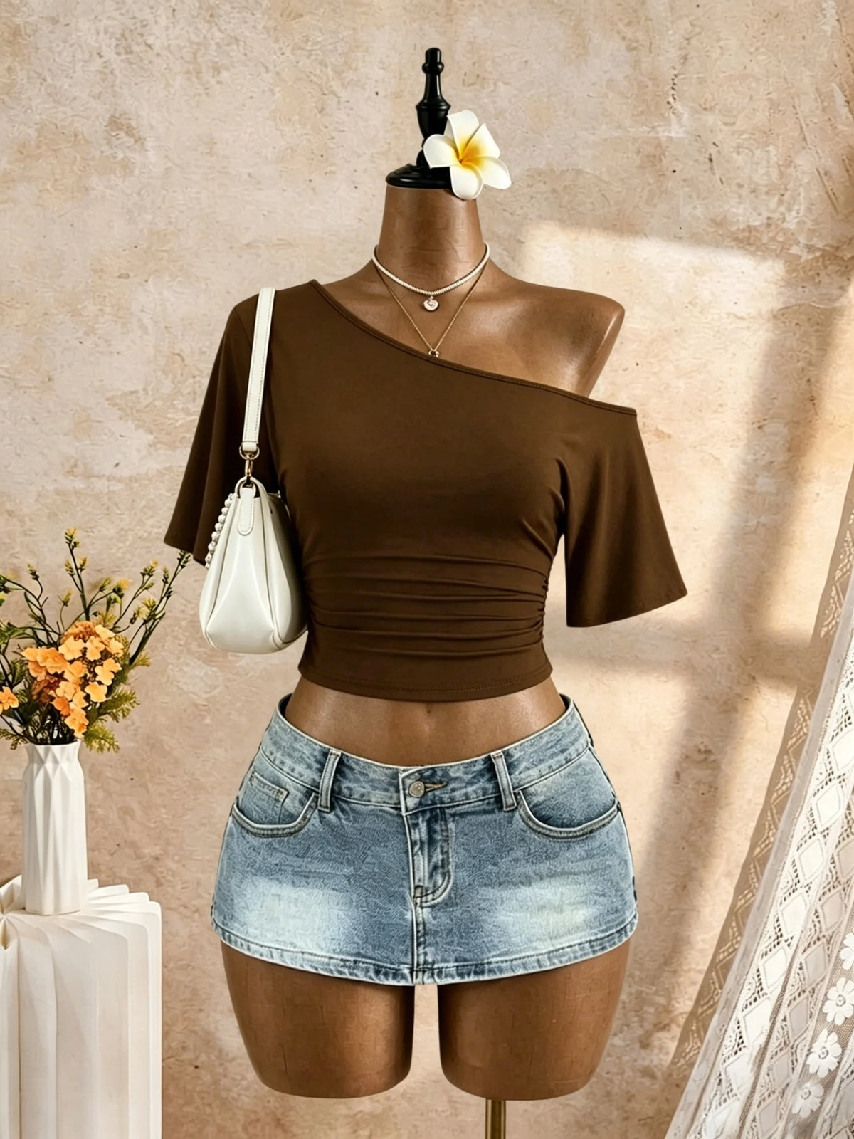 T-shirt asymétrique froncé