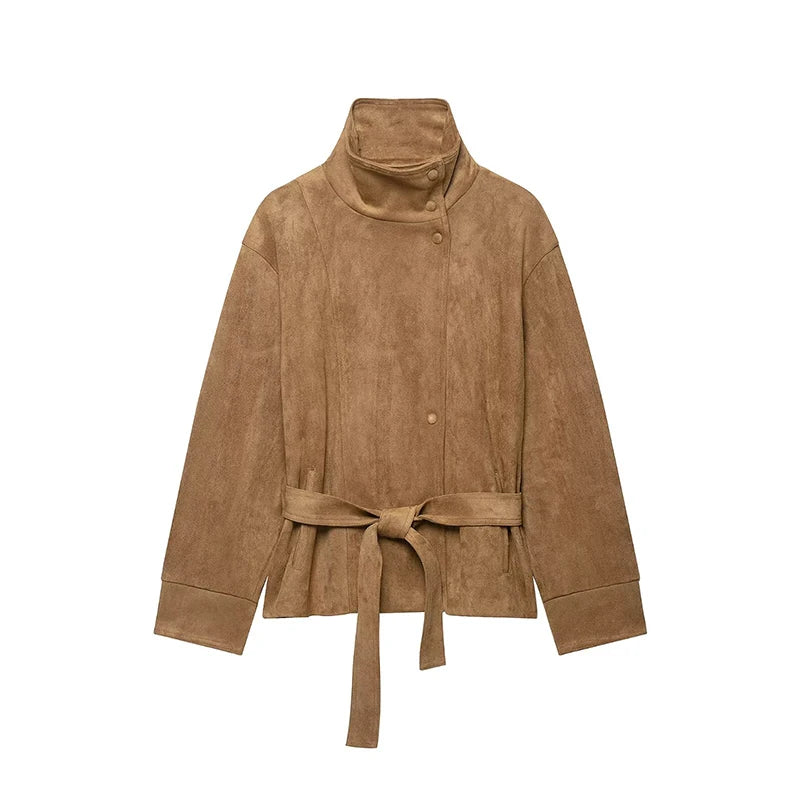 Veste col montant ceinturée