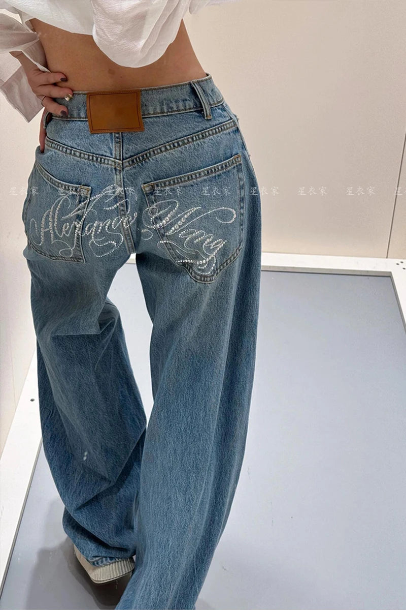 Jean large bleu taille haute