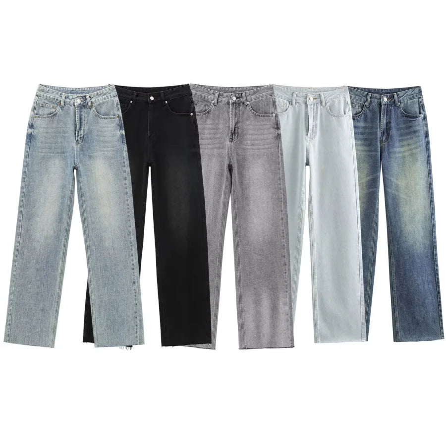 Jean large taille haute cinq poches