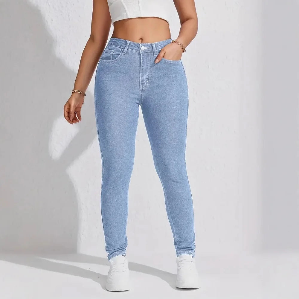 Jean ajusté extensible taille haute