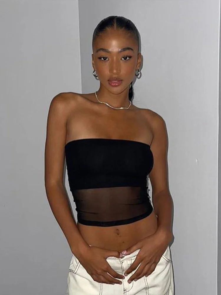 Top bustier noir en résille
