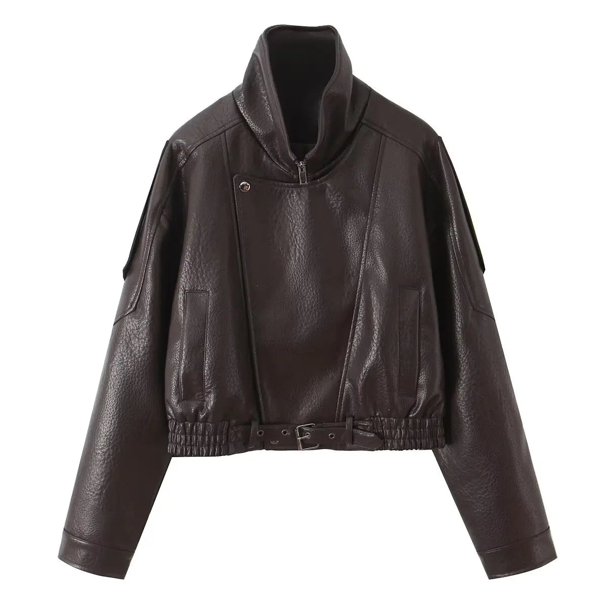 Veste courte effet cuir à ceinture