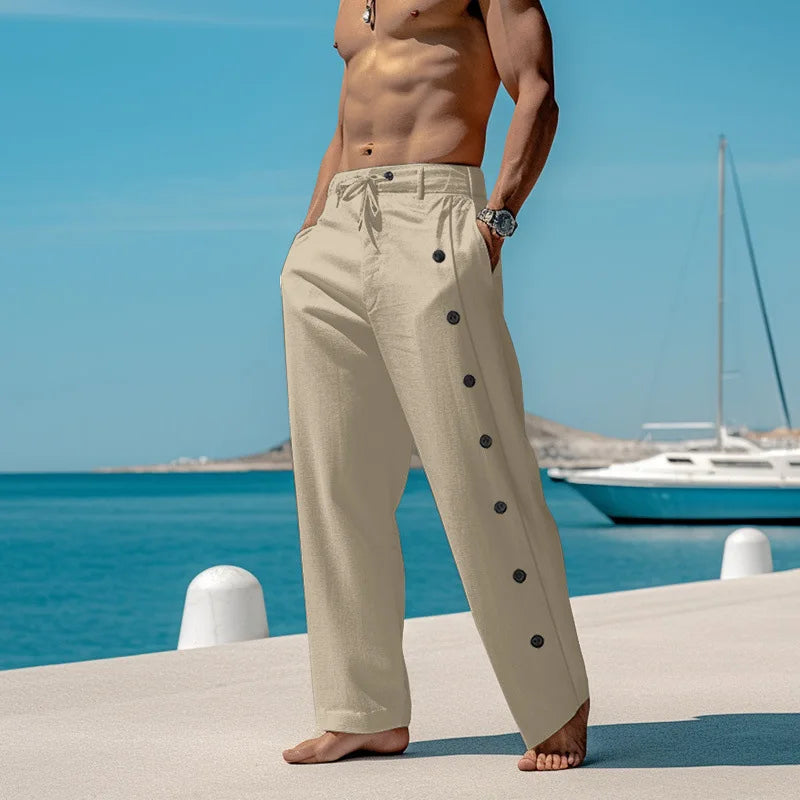 Pantalon droit à boutons latéraux
