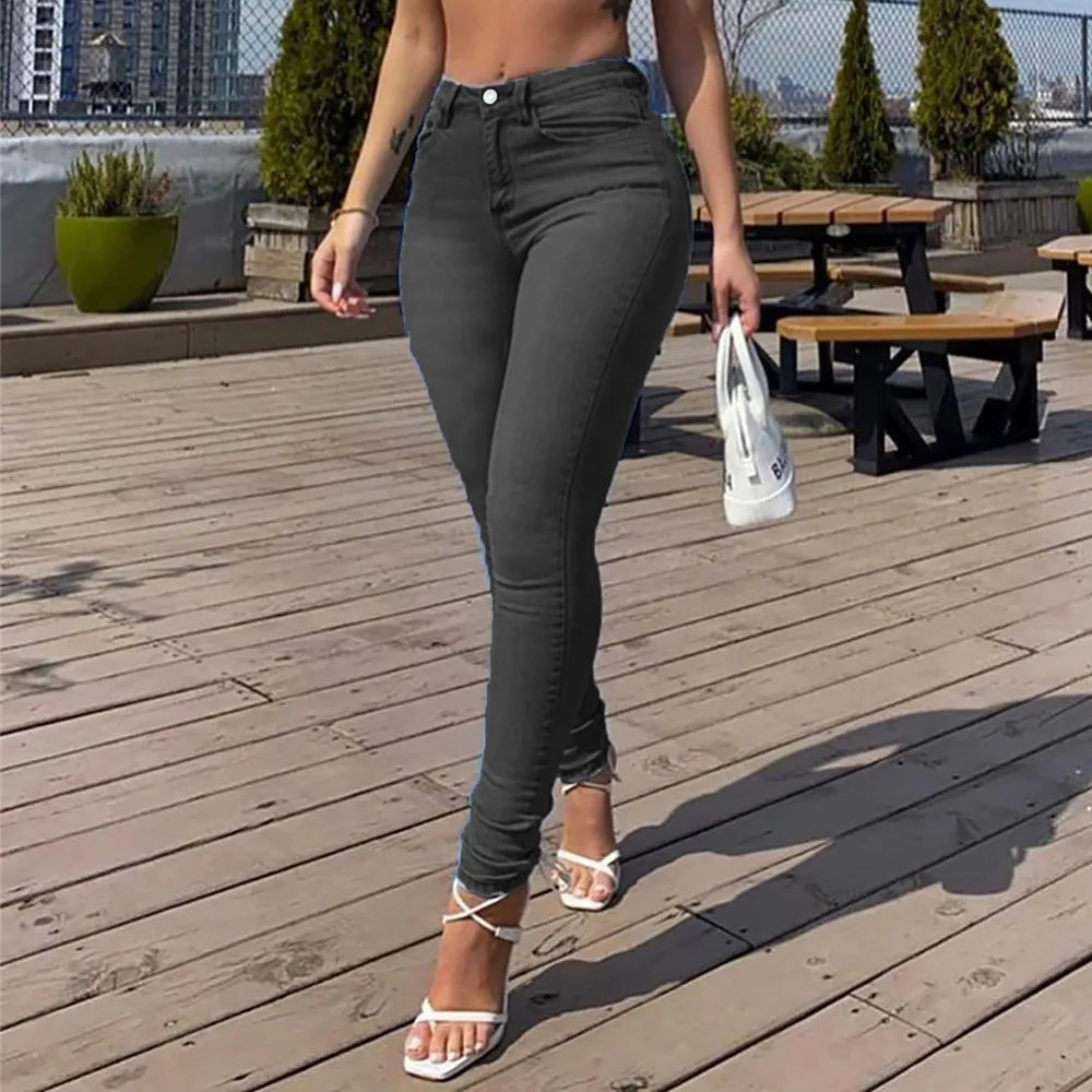 Jean ajusté extensible taille mi-haute