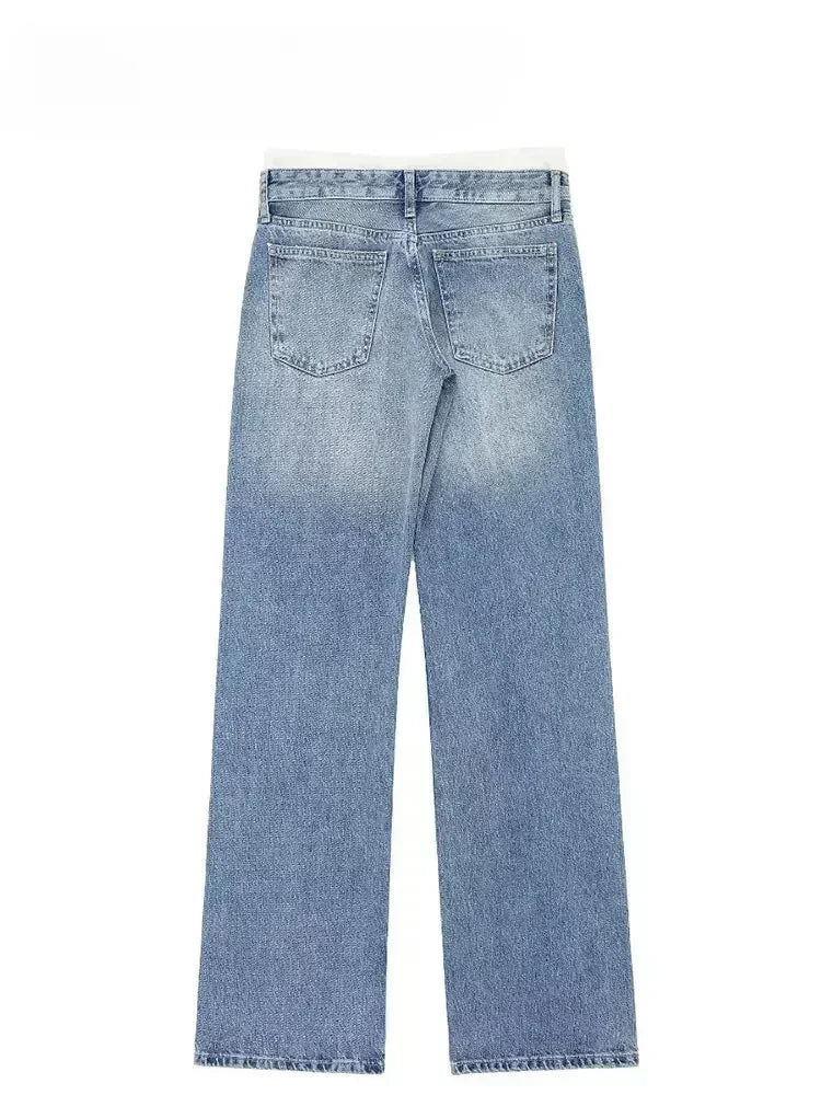 Jean droit bleu taille haute