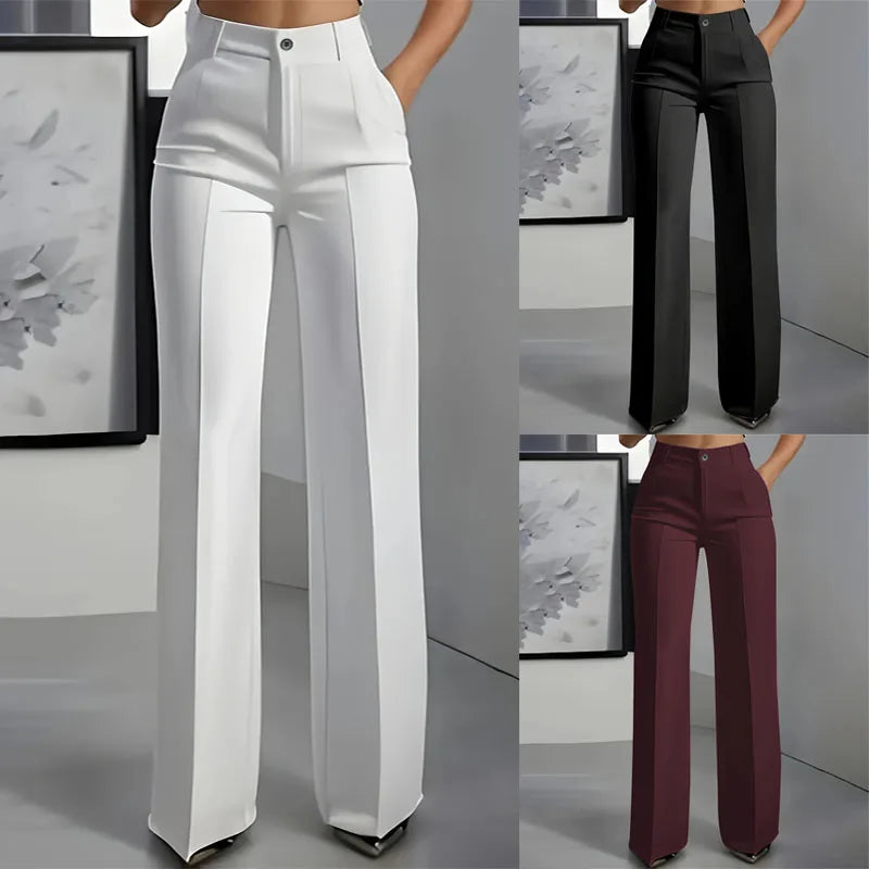 Pantalon droit fluide taille haute