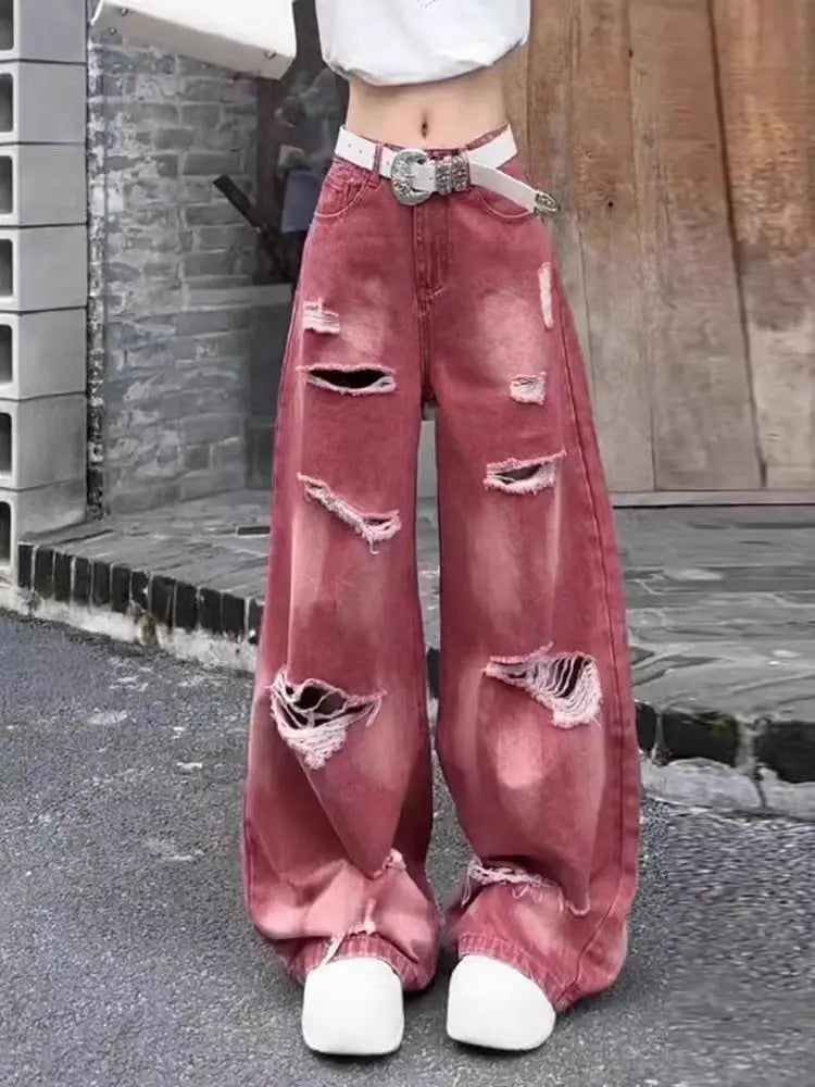 Jean cargo rose déchiré