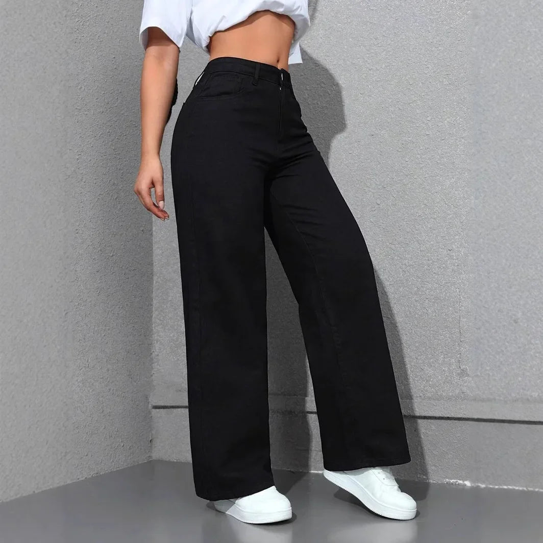 Jean large délavé taille haute