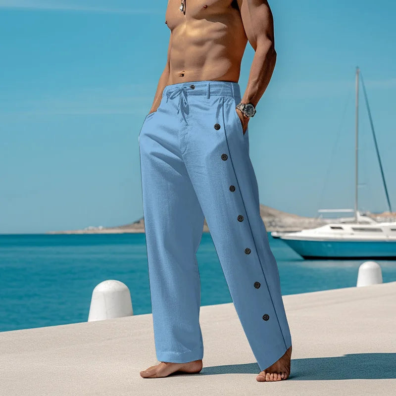 Pantalon droit à boutons latéraux