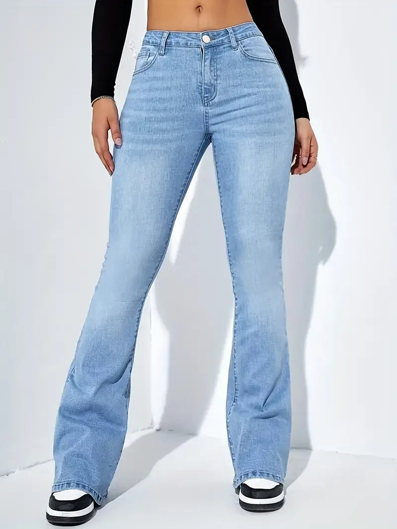 Jean évasé délavé taille haute