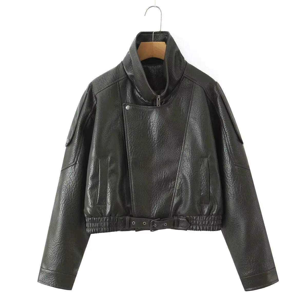 Veste courte effet cuir à ceinture