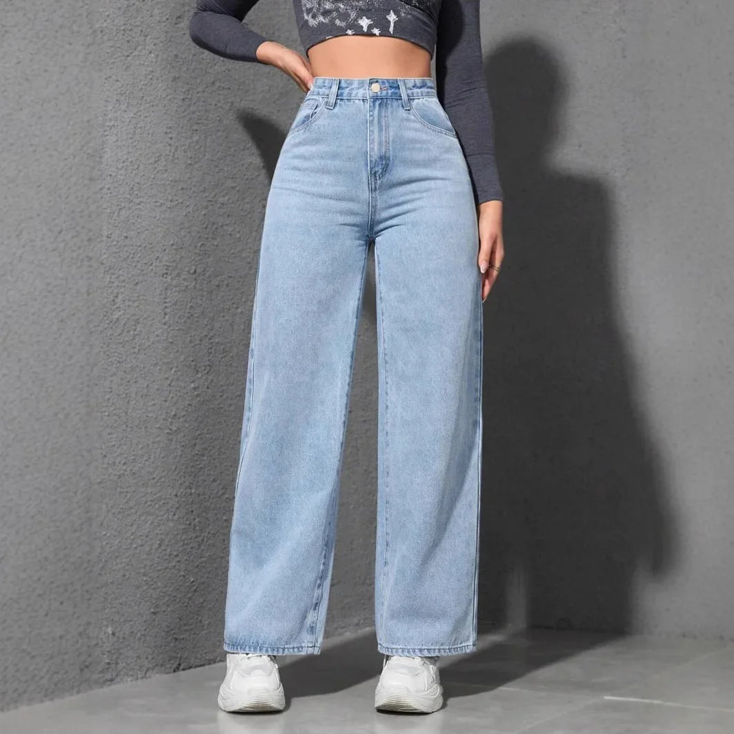 Jean large délavé taille haute
