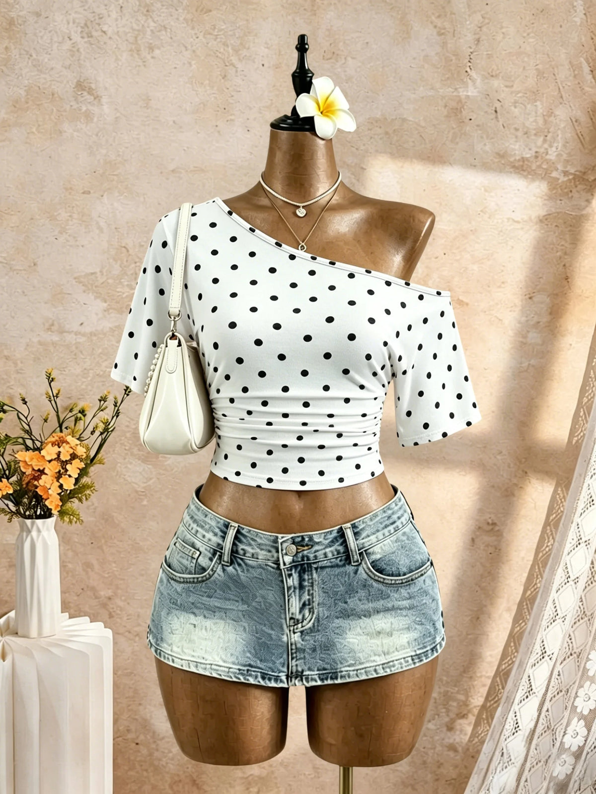 T-shirt asymétrique froncé