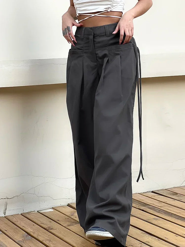Pantalon large rétro plissé