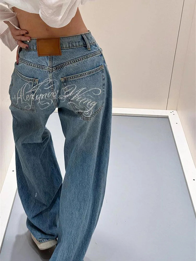 Jean large bleu taille haute