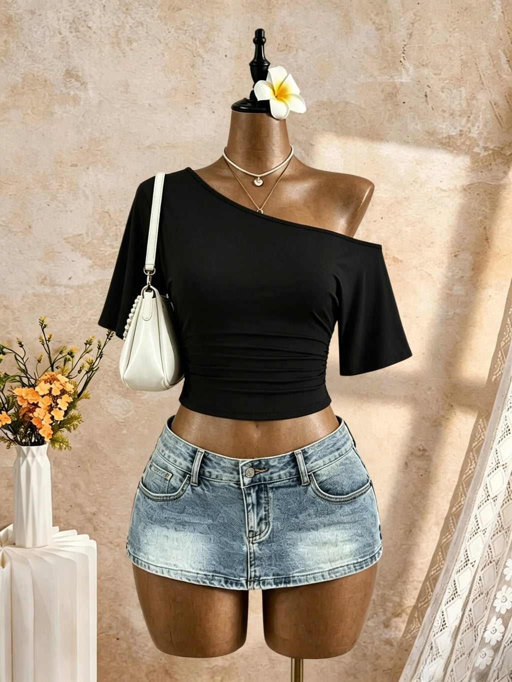 T-shirt asymétrique froncé